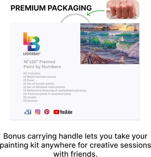 Miniatura 8 de Ledgebay Kit de pintura por números DIY para adultos en lienzo enmarcado: kit de pintura por números de principiante a avanzado, los kits incluyen