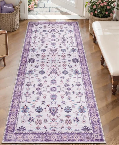 Miniatura 165 de Tangsoo Alfombra lavable para pasillo, antideslizante, 2 x 6 pies, estilo bohemio, floral, vintage, para entrada, suelo suave, para cocina, baño