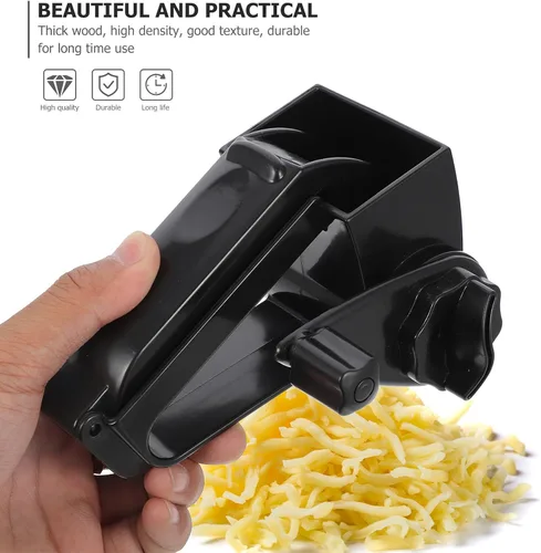Miniatura 8 de Rallador de queso giratorio portátil de mano, triturador manual para queso duro y chocolate, herramienta de cocina de cáscara negra para entusiastas