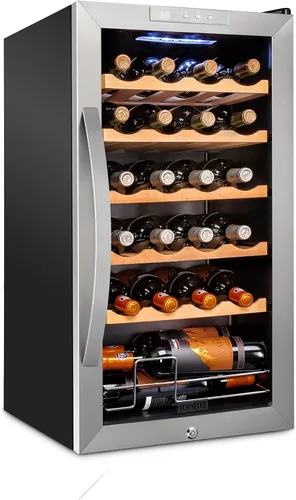 Miniatura 9 de Schmecke - Refrigerador de vino con compresor de 34 botellas con cerradura Gran bodega independiente Refrigerador de vino digital 41f-64f