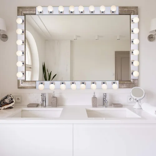 Miniatura 7 de Lighting - Tira de tres luces para tocador de estilo Hollywood con placas cromadas, accesorios de calidad de salón para dormitorio, baño, vestidor