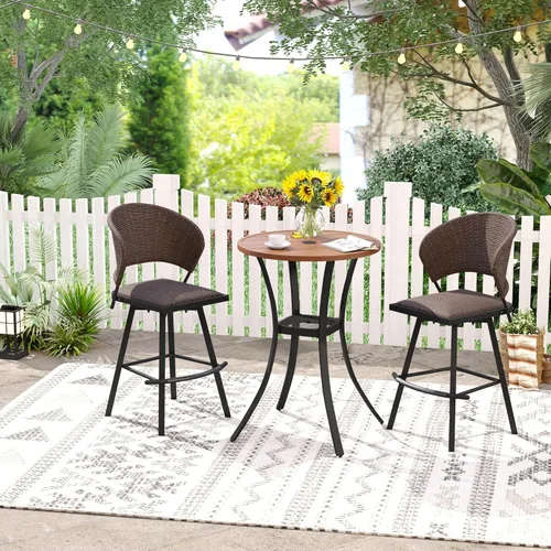 Miniatura 29 de VICLLAX Juego de barra de patio al aire libre de 3 piezas, mesa redonda de altura con agujero para sombrilla y 2 sillas de textileno para césped