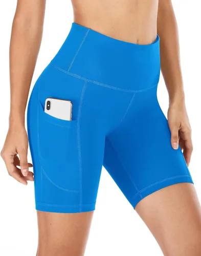IUGA - Pantalones cortos tipo biker para mujer, 6 y 8 pulgadas con bolsillos, cintura alta, para entrenamiento, yoga, correr, gimnasio, pantalones