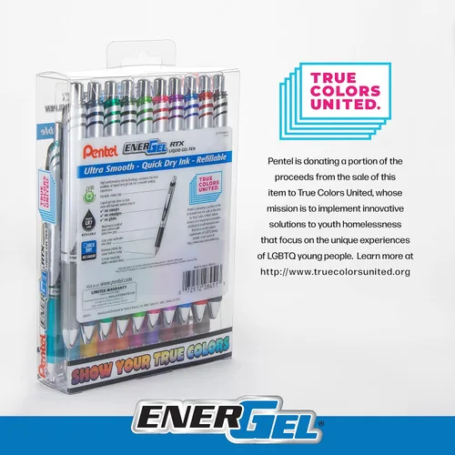 Miniatura 7 de Pentel EnerGel RTX True Colors United - Línea mediana de 0.028 in, 20 colores de tinta surtidos, paquete de 20 bolígrafos BL77PC20MTCU