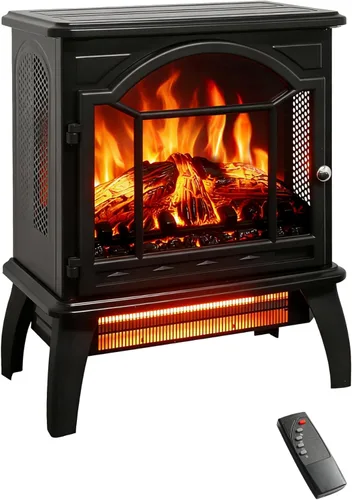 Estufa eléctrica para chimenea de 18 pulgadas, calentador de chimenea independiente con llama realista, control remoto, temporizador, brillo