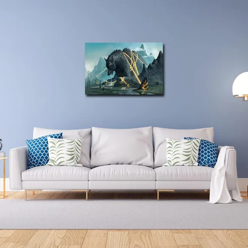 Miniatura 2 de Pintura artística de lobo nórdico Fenrir para pared, decoración estética contemporánea, impresiones en lienzo giclée, decoración de pared para sala