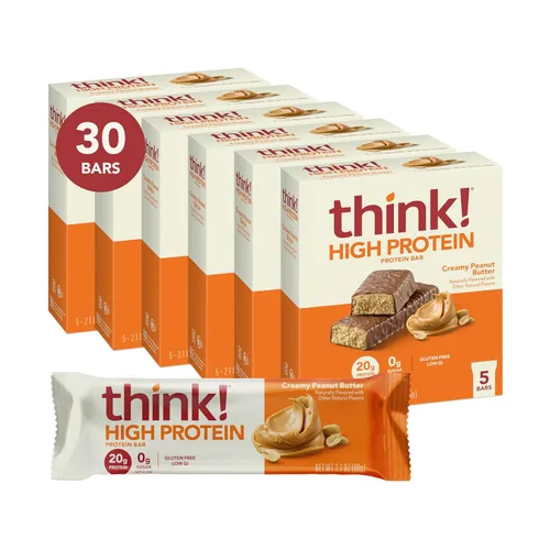 Miniatura 19 de Think! Barras de proteína, sin gluten, barra energética sin azúcar con aislado de proteína de suero, Creamy Peanut Butter, barras nutricionales, sin