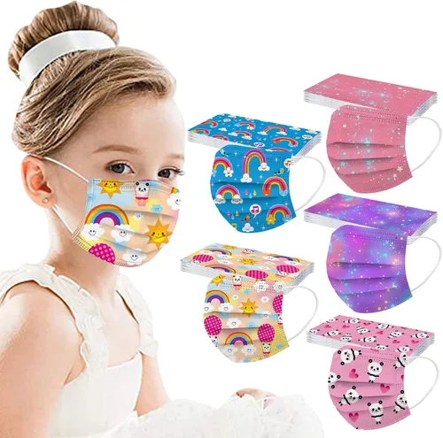 Miniatura 7 de 50 piezas mascarillas faciales para niños, 3 capas, no tejidas, transpirables, protectoras, para niños y niñas, para exteriores y escuela 50 piezas
