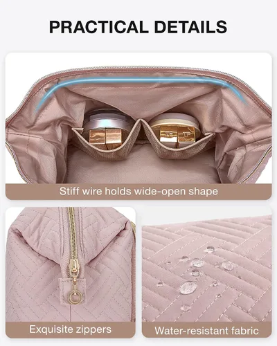 Miniatura 6 de BAGSMART Bolsa de maquillaje de viaje, bolsa de cosméticos, estuche organizador de maquillaje, bolsa grande de apertura amplia para mujeres, bolso