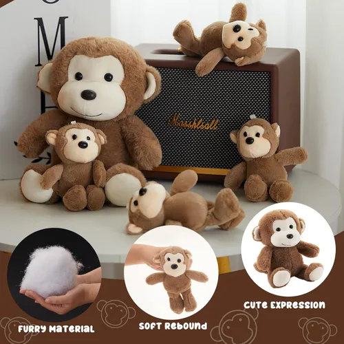 Miniatura 2 de Lewtemi 5 piezas de animales de peluche grandes de mono con 4 lindos monos de peluche suaves animales de peluche para niños y niñas, regalos