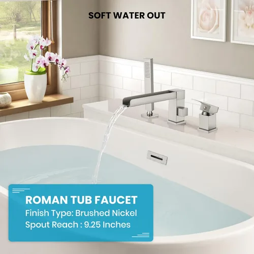 Miniatura 7 de gotonovo Grifo de bañera romano con boquilla larga giratoria de 360°, montaje en cubierta, juego de grifo de bañera de 3 agujeros con relleno