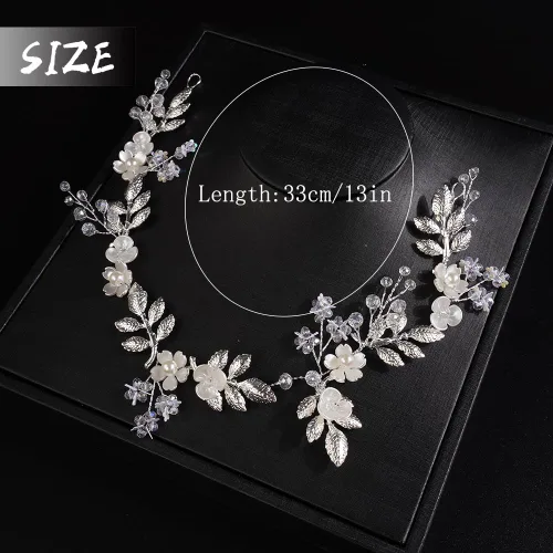 Miniatura 9 de Aimimier Diadema bohemia con hojas de flores y perlas de cristal para mujeres y niñas, 1 recuento (paquete de 1), Metal Cristal