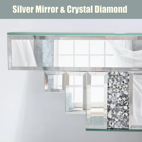 Miniatura 4 de Estante flotante con espejo para pared Wall-23, estante de pared de diamante de cristal triturado, estante de exhibición de espejo plateado