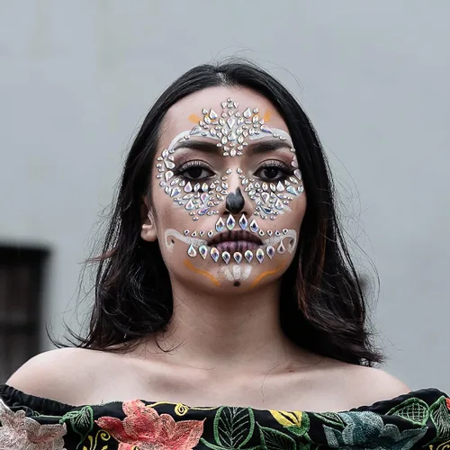 Miniatura 2 de Gemas faciales de esqueleto, joyas del Día de los Muertos, calavera con purpurina para maquillaje, gemas faciales de Halloween, calcomanías
