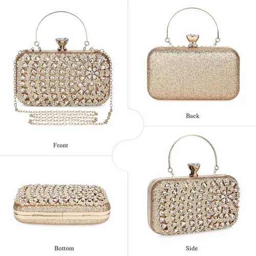 Miniatura 6 de UBORSE Bolso de mano de cristal de pavo real para mujer, bolsos de noche, con diamantes de imitación formales, con purpurina, para boda, novia