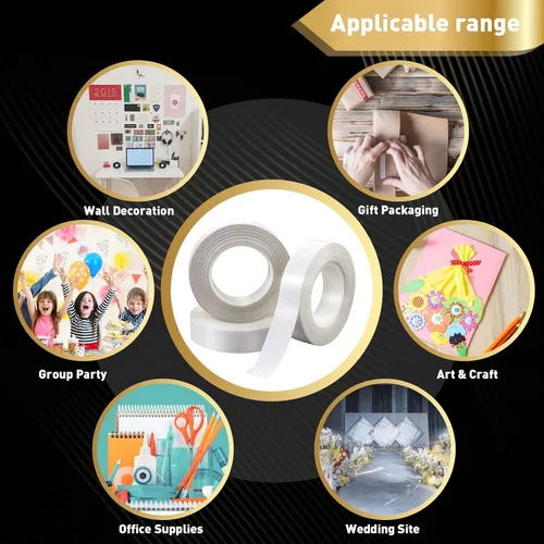 Miniatura 6 de 3 rollos de cinta fina de doble cara para manualidades, arte, álbumes de recortes, fotografía, respaldo de papel, desgarro a mano, 0.4 pulgadas por