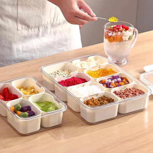 Miniatura 2 de Paquete de 2 Cajas Snackle con Asa para Bandeja de Servir Alimentos Plato de Aperitivos con Tapas Contenedor Apilable de Frutas y Verduras con 8