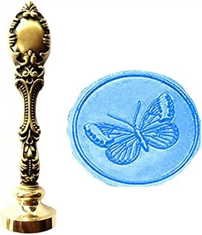 Vintage Cute mariposa Insect Wax Seal sello de lujo bronce metal pavo real decorativo invitaciones de boda tarjeta de regalo papel estacionario