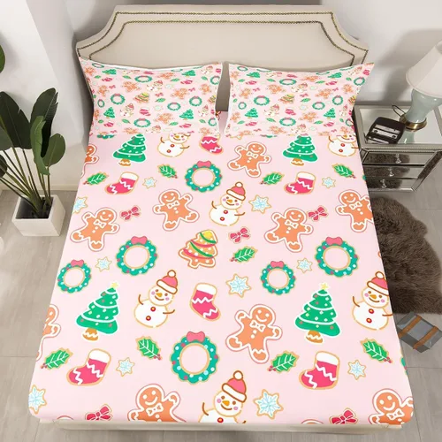 Miniatura 28 de Juego de sábanas con diseño de Papá Noel y muñeco de nieve para niños, niñas y niños, de temática navideña, juego de cama con diseño de árbol