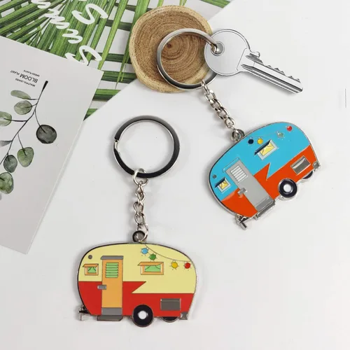 Miniatura 2 de Llavero de casa rodante con texto en inglés "Happy RV", llavero para parejas, regalo para hombres y mujeres, accesorios de campamento, paquete de 2