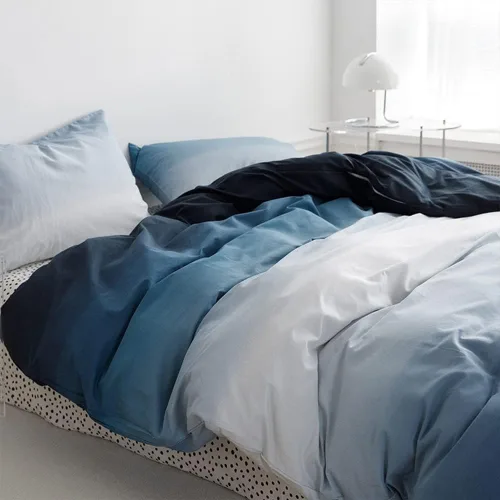 Miniatura 4 de Juego de edredón Wellboo, juego de ropa de cama Queen, color sólido, azul marino y blanco degradado, edredón de algodón, moderno, liso, suave