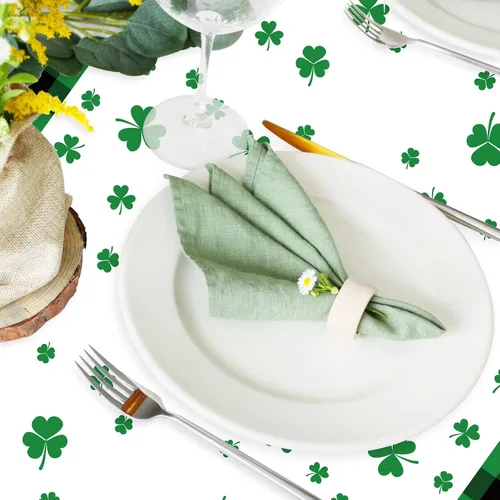 Miniatura 7 de Whaline 3 manteles desechables para el día de San Patricio, color verde y negro, a cuadros, trébol, trébol, rectangular, de plástico, mantel
