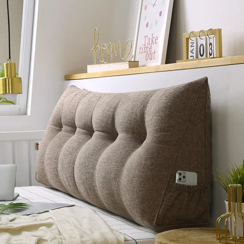 Miniatura 11 de Almohada triangular grande para cabecero de lectura, almohada de lino y algodón para sofá cama, cojín de apoyo de posicionamiento con funda Rojo