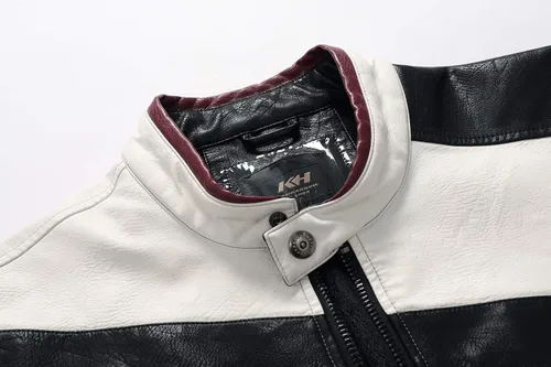 Miniatura 6 de Traje de carreras de motocicleta de cuero de motocicleta de cuello alto para hombre, chaqueta de cuero de simulación de PU de bloqueo