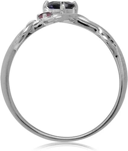 Miniatura 3 de Silvershake Petite - Anillo de plata de ley 925 chapado en oro blanco con piedras preciosas auténticas para mujer