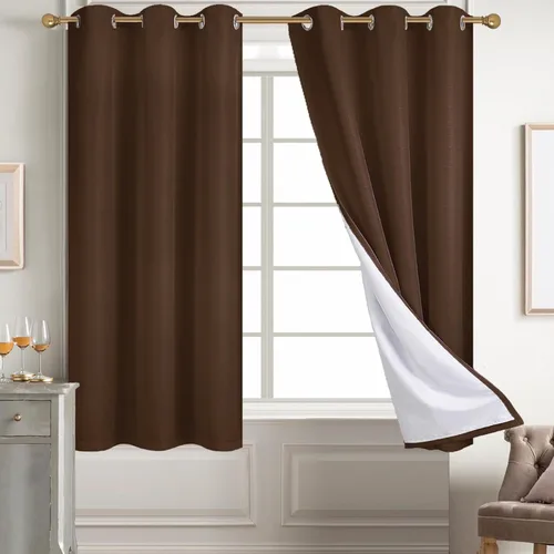 Miniatura 52 de Diraysid Cortinas 100% opacas de lino beige para dormitorio, con ojales, aislamiento térmico, cortinas de oscurecimiento de habitación
