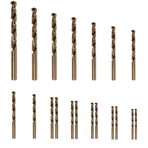 Miniatura 8 de Juego de 19 brocas métricas de cobalto M35, 0.039 in a 0.394 in (incrementos de 0.020 in), brocas helicoidales con acabado bronce, punta piloto