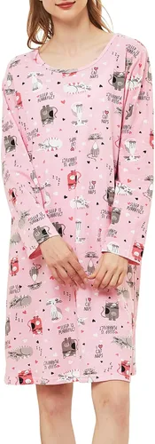 Miniatura 2 de CHUNG Camisones de algodón para mujer, manga larga, por encima de la rodilla, estampado vívido, camisones para dormir, otoño, invierno