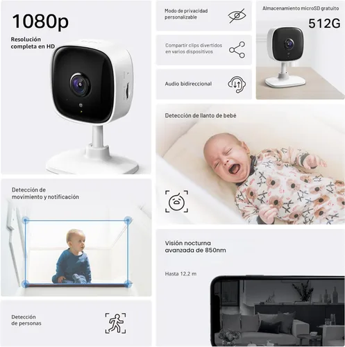 Miniatura 2 de Tapo Cámara de seguridad interior 1080P para monitor de bebé, cámara para mascotas con detección de movimiento, sirena de audio de 2 vías, visión