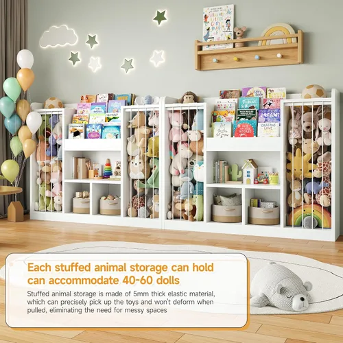 Miniatura 6 de ONBRILL Organizador de almacenamiento de juguetes, almacenamiento de animales de peluche con estantería de 4 niveles, funda de almacenamiento