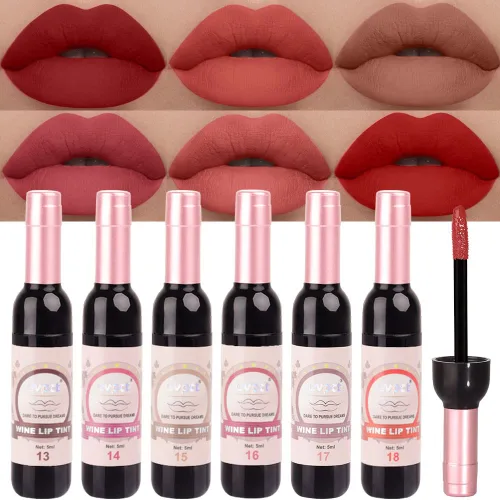 Miniatura 11 de evpct Tinte de Labios Mancha de Vino Juego de 6 Colores de Larga Duración Impermeable, Rosa cálido neutro Marrón nude Arándano profundo Malva rosa