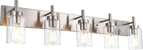 Lámpara de tocador de baño de 5 luces, apliques de níquel cepillado, iluminación de pared, moderna lámpara industrial de montaje en pared para