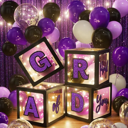 Miniatura 3 de Decoraciones de graduación 2026: 86 piezas de suministros de decoración para fiesta de graduación, incluye cuerdas de luz LED, cajas de bloque