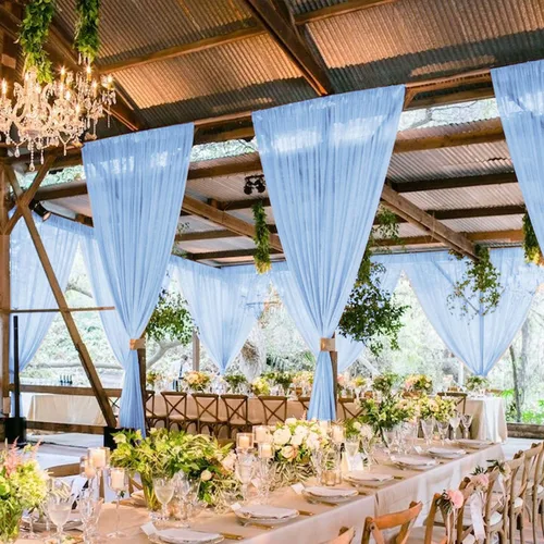 Miniatura 4 de MODFUNS Cortinas de boda para decoración de techo, cortinas de arco de boda azul bebé, 5 x 20 pies, 2 paneles de gasa transparente, cortina de tul