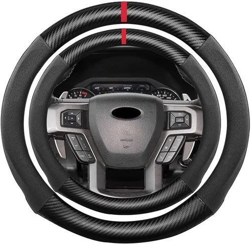 Miniatura 33 de Funda de volante de ante con fibra de carbono de K LAKEY, compatible con Porsche 718 Boxster Cayman 911 Panamera Macan Cayenne de 15 pulgadas, cuero