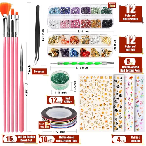 Miniatura 8 de Teenitor Pinceles de Arte de Uñas Herramientas de Arte de Uñas, Pinceles de Uñas para Kit de Arte de Uñas con Calcomanías de Uñas, Herramientas