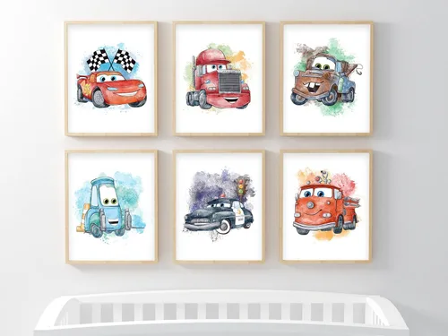 Miniatura 4 de Nistio® Impresiones de póster de película de autos, decoración de arte de pared de póster de película de autos, Lightning McQueen, juego de 6, 8 x