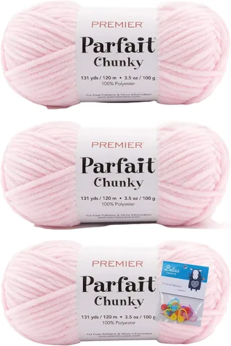 Miniatura 34 de Premier Yarns Parfait - Hilo de felpilla grueso, 3.5 onzas, peso súper voluminoso, paquete de 3 unidades con soportes para punto de Bella (chocolate)