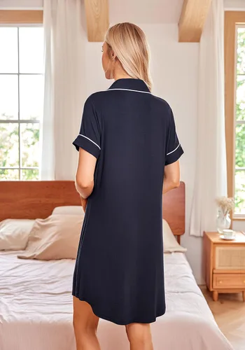 Miniatura 4 de Ekouaer Camisones de lactancia para lactancia materna de manga corta con botones para trabajo y parto, vestido de maternidad para hospital