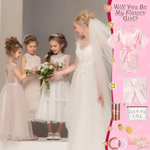 Miniatura 7 de Sieral Juego de 10 cajas de propuestas para niña de las flores, regalo con texto en inglés "Will You Be My Flower Girl", juego de caja de propuesta