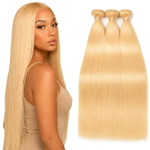 Miniatura 9 de HC Extensiones de cabello humano Remy de 18 pulgadas, cabello lacio de doble trama, cabello cosido con reflejos rubio ceniza mezclado con rubio