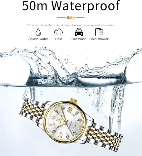 Miniatura 5 de OLEVS Relojes automáticos para mujer, mecánicos, cuerda automática, vestido de lujo, esfera de diamante, correa de acero inoxidable, impermeable