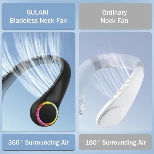 Miniatura 7 de Ventilador de cuello, ventilador portátil con vida útil de 5 a 17 horas, ventilador de cuello de 4000 mAh con 3 velocidades ajustables y 64 luces