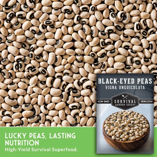 Miniatura 3 de Survival Garden Seeds Paquete de 2 semillas de guisantes de ojos negros para plantar, 2 paquetes de semillas con instrucciones para cultivar