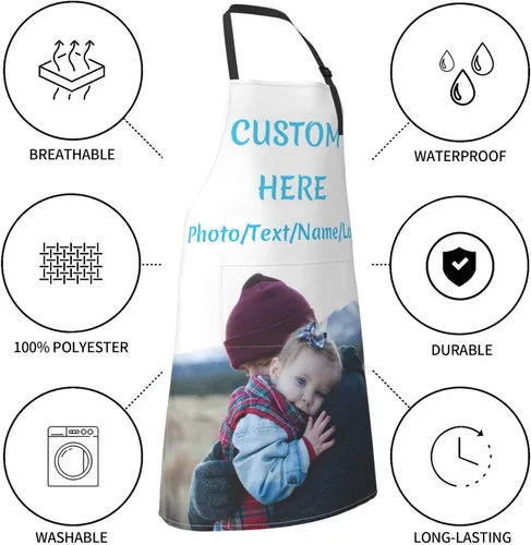 Miniatura 5 de Delantales personalizados con dos bolsillos, delantal personalizado para hombre, diseño de tu propia foto, logotipo, delantal de chef, longitud