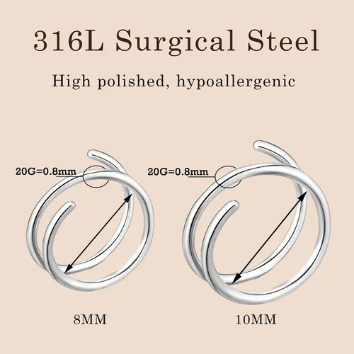 Miniatura 19 de 2 Pairs Double Hoop Earrings, Gold Cartilage Earrings for Women, Small Silver Helix Piercing Jewelry,Spiral Nose Ring Tiny Twist Earrings as Gift